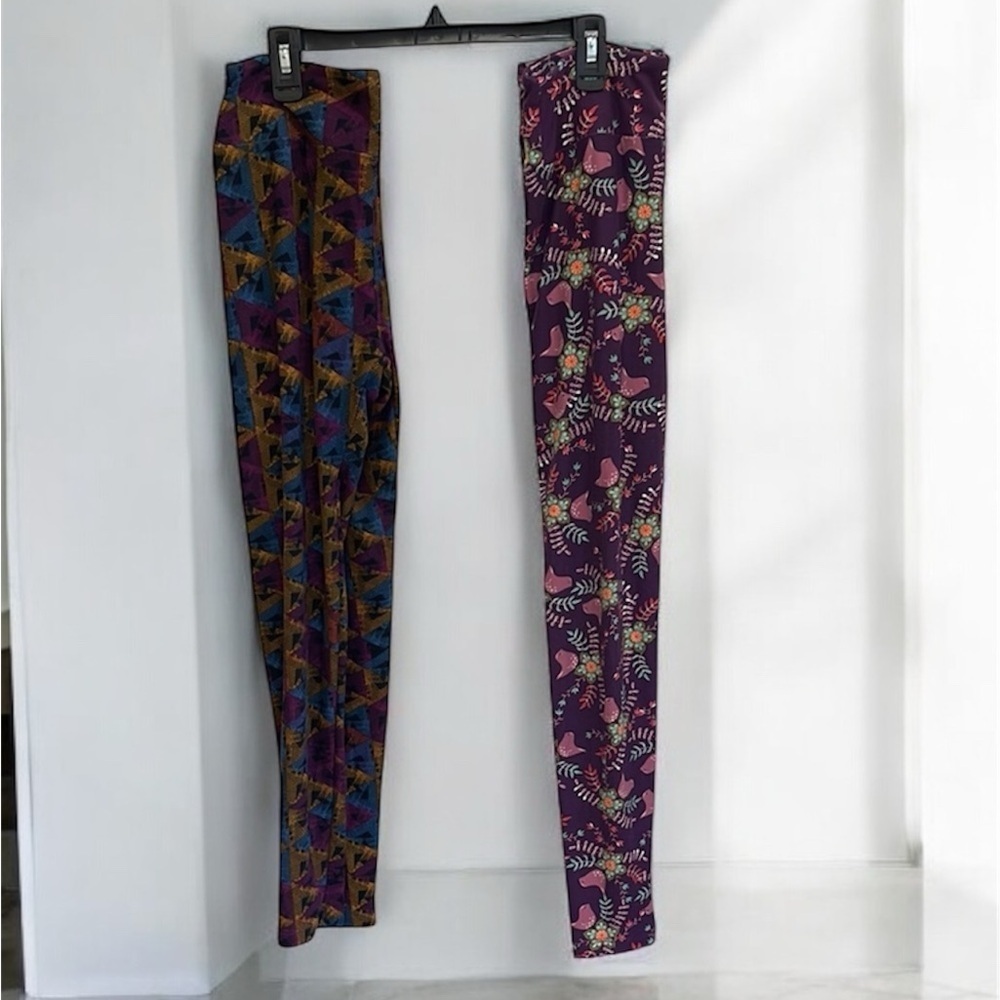 Lularoe one size (2 pair) Geometric Patterned Leggings and Bird Print Leggings